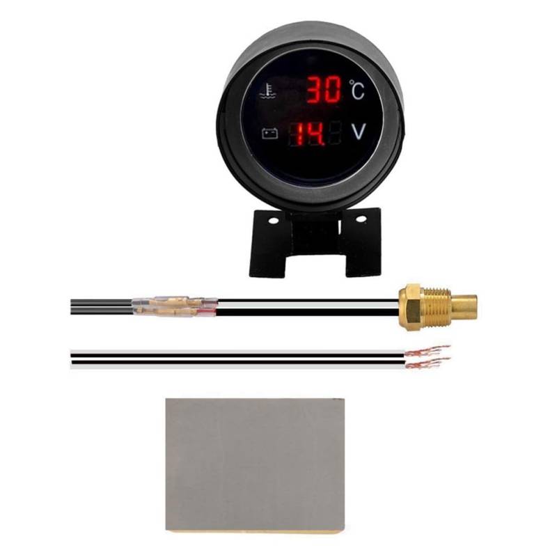 Fzzuzdlap 2 in 1 12 V 24 V Runde LED Digital Auto Wassertemperaturanzeige Temperatursensor Temperatura Moto Spannungsmesser Rot von Fzzuzdlap