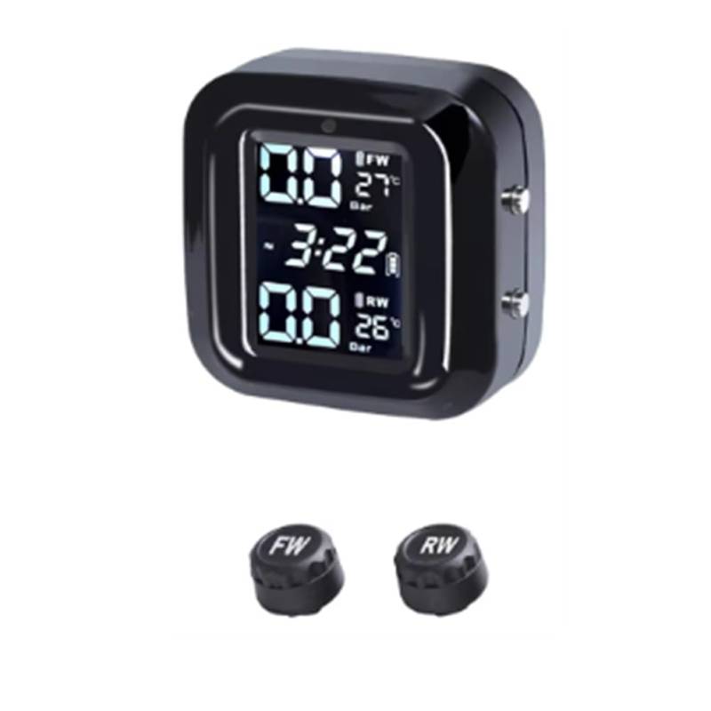 Fzzuzdlap Motor-Reifendrucküberwachungs-AlarmsystemDrahtloses LCD-Display Motorrad TPMS Reifentemperaturtester von Fzzuzdlap