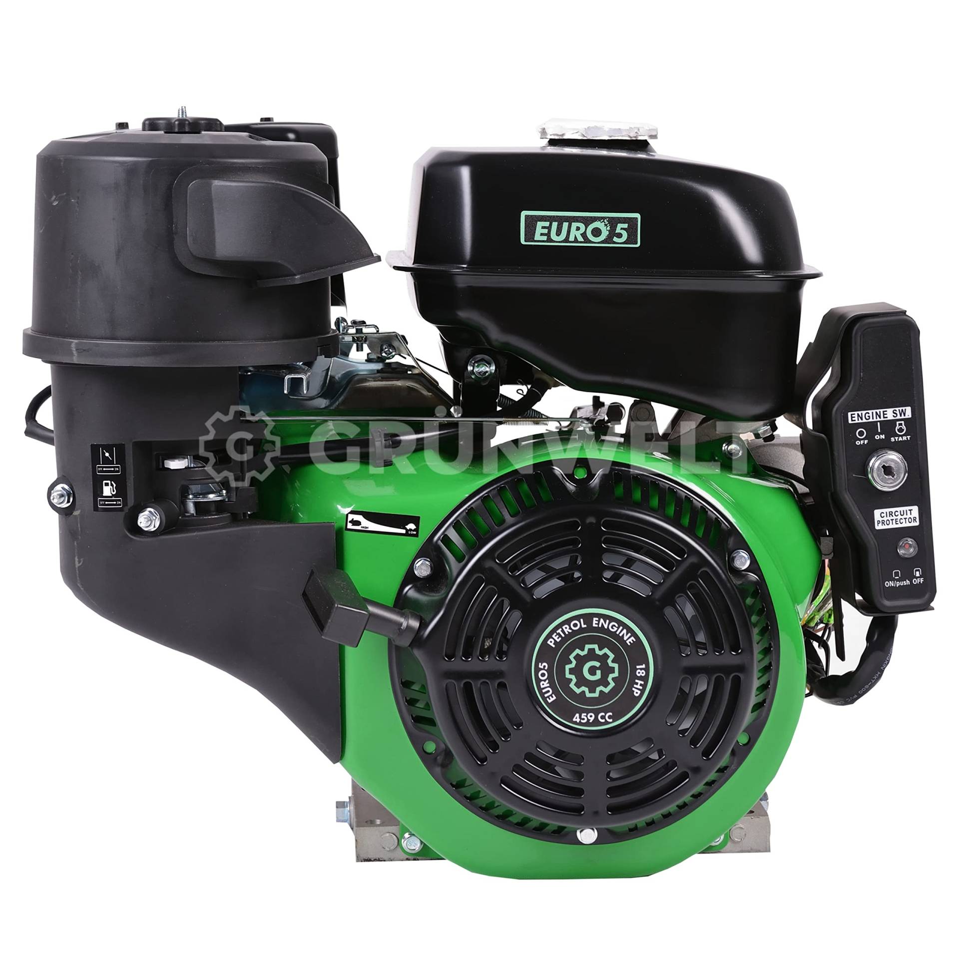 Grünwelt GW460E 18 PS 460 ccm Benzinmotor KW 25 mm 4-Takt Benzinmotor EURO 5 Standmotor Kartmotor Ersatzmotor 2 Jahren Garantie von G GRÜNWELT