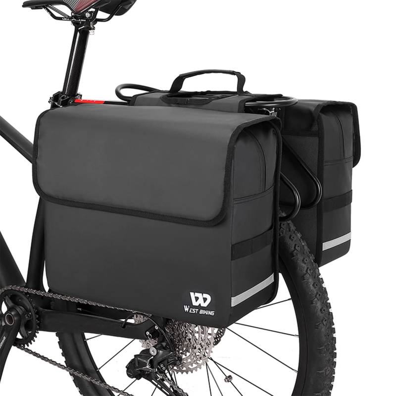 G-raphy Fahrrad Doppeltasche Wasserabweisende Cyling Kofferraum Taschen Fahrrad Rücksitz Rack Tasche mit reflektierendem Streifen (Schwarz - 18L+18L) von G-raphy