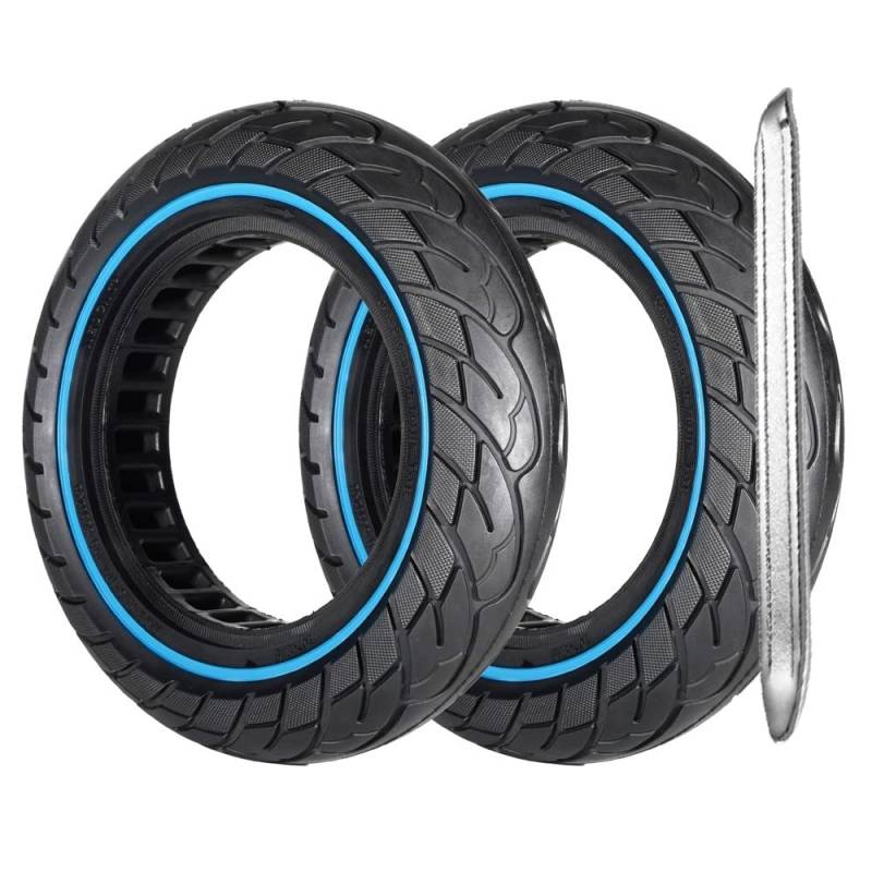 G.V.SHOP® 2 Vollgummiräder 10 x 2,5 Zoll 36 mm Reifen für Elektroroller, Xiaomi, Ducati, Lexgo, Vivobike S2, rutschfest, Vollgummi (Blau 2pcs+Hebel) von G.V.SHOP