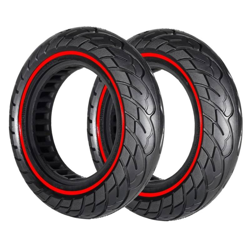 G.V.SHOP® 2 Vollgummiräder 10 x 2,5 Zoll 36 mm Reifen für Elektroroller, Xiaomi, Ducati, Lexgo, Vivobike S2, rutschfest, Vollgummi (Rot 2pcs) von G.V.SHOP