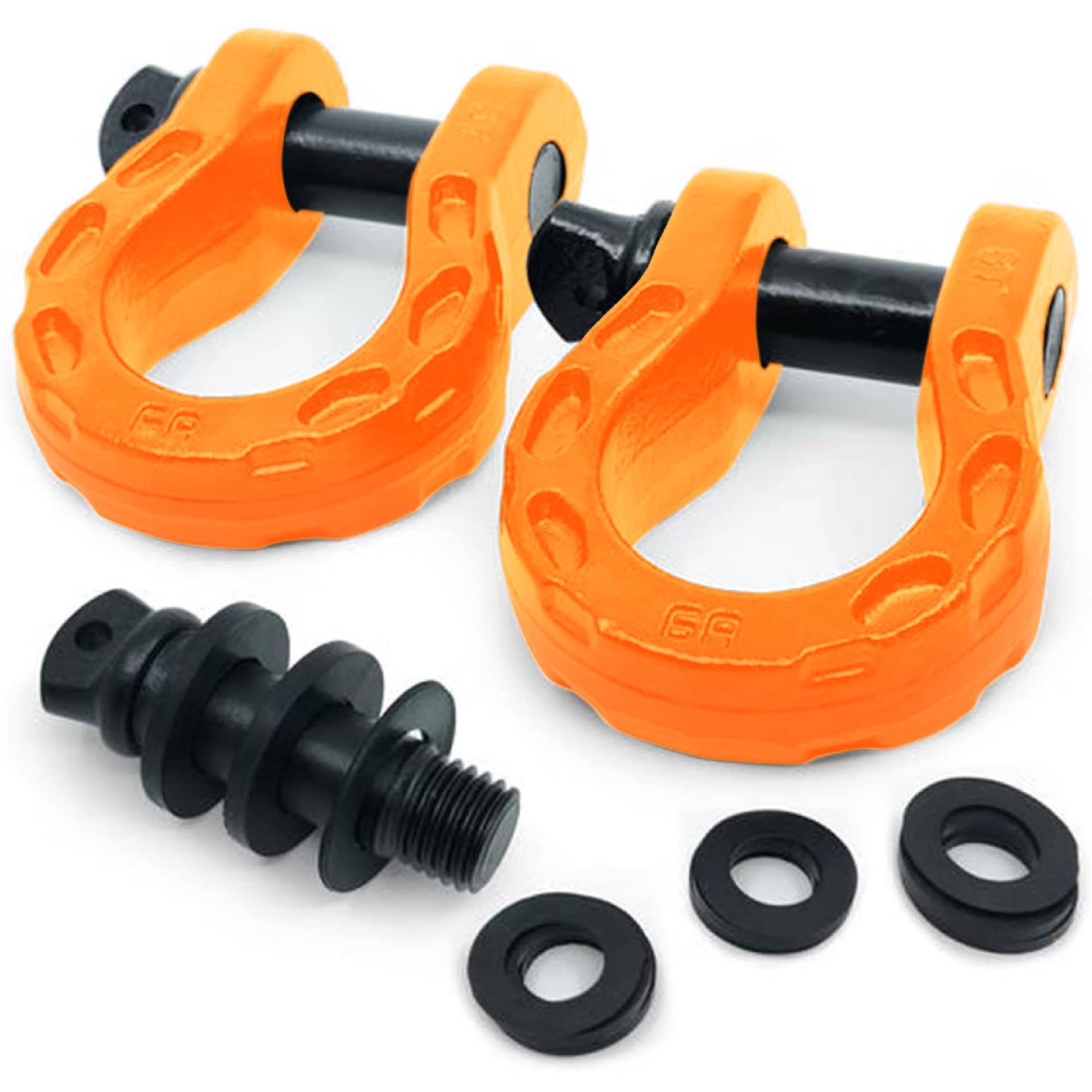 GearAmerica Mega Duty Abschleppschäkel ORANGE (Zweierpack) | 34 Tonn Belastbarkeit (8T Arbeitslastbegrenzung) | 22 mm Bolzen + verschiedene Unterlegscheiben | Für die 4x4-Geländewagenwiederherstellung von GA GEARAMERICA