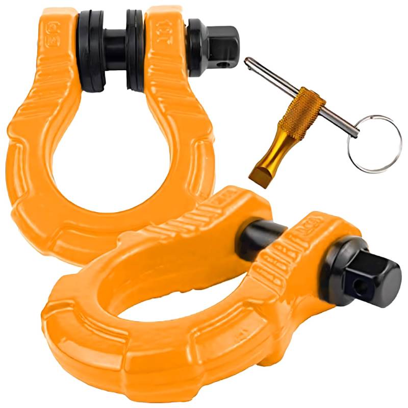 GearAmerica UBER Schäkel mit Diebstahlsicherung (2 Stück) Orange | 36 kg | D-Ringe zum Abschleppen + Uberlock Sicherheitsstift 7/8 Zoll + Unterlegscheiben | Verbinden Sie Abschleppgurt von GA GEARAMERICA