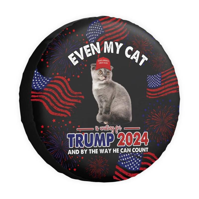 GABSHAIM Even My Cat is Waiting for Trump Ersatzreifenabdeckung, Scottish Fold Cat Tire Wheel Covers Keep American Great Wheel Protectors Tyre Covers Black 14 Zoll von GABSHAIM