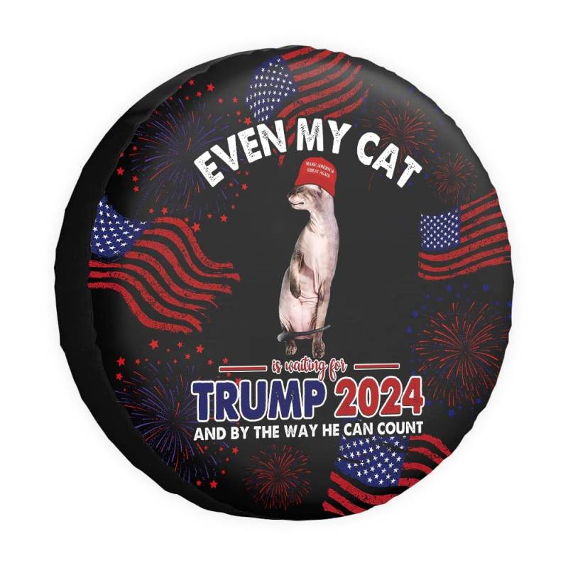 GABSHAIM Even My Cat is Waiting for Trump Ersatzreifenabdeckung Sphynx Cat Tire Wheel Covers Keep American Great Wheel Protectors Reifenabdeckungen Schwarz 43,2 cm (17 Zoll) von GABSHAIM