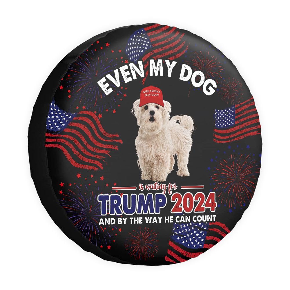 GABSHAIM Even My Dog is Waiting for Trump Ersatzreifenabdeckung, Malteser, Pudel, Hund, Radabdeckungen Keep American Great Wheel Protectors Reifenabdeckungen, Schwarz, 38,1 cm (15 Zoll) von GABSHAIM