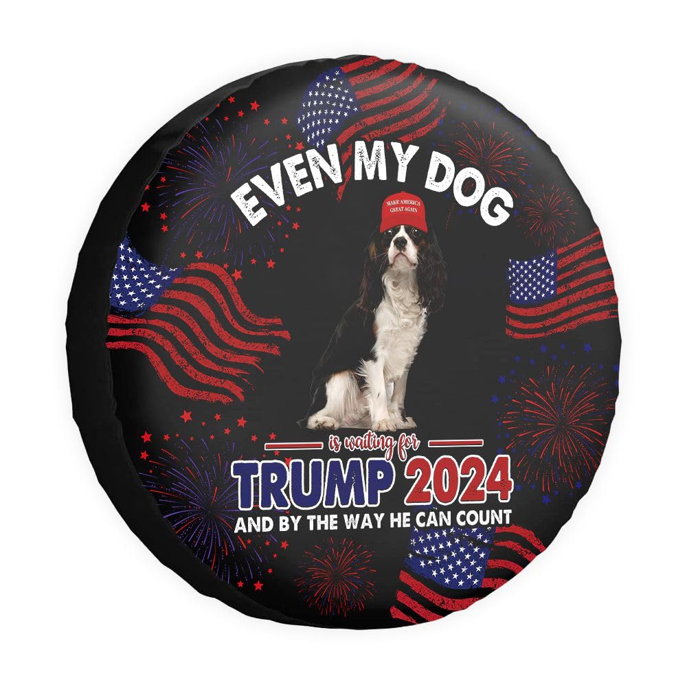 GABSHAIM Even My Dog is Waiting for Trump Ersatzreifenabdeckung Cavalier King Charles Spaniel Dog Tire Wheel Covers Keep American Great Wheel Protectors Tyre Covers Black 15 Zoll von GABSHAIM