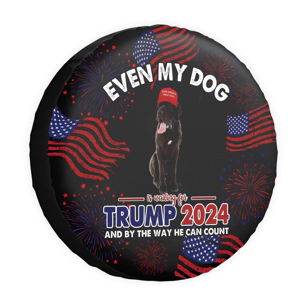 GABSHAIM Even My Dog is Waiting for Trump Ersatzreifenabdeckung Deutsche Dogge Hund Reifenabdeckungen Keep American Great Wheel Protectors Reifenabdeckungen Schwarz 35,6 cm Stil 4 von GABSHAIM