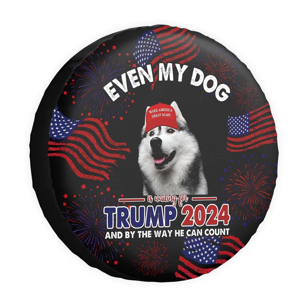 GABSHAIM Even My Dog is Waiting for Trump Ersatzreifenabdeckung Husky Dog Reifenabdeckungen Keep American Great Wheel Protectors Reifenabdeckungen Schwarz 43,2 cm Stil 2 von GABSHAIM