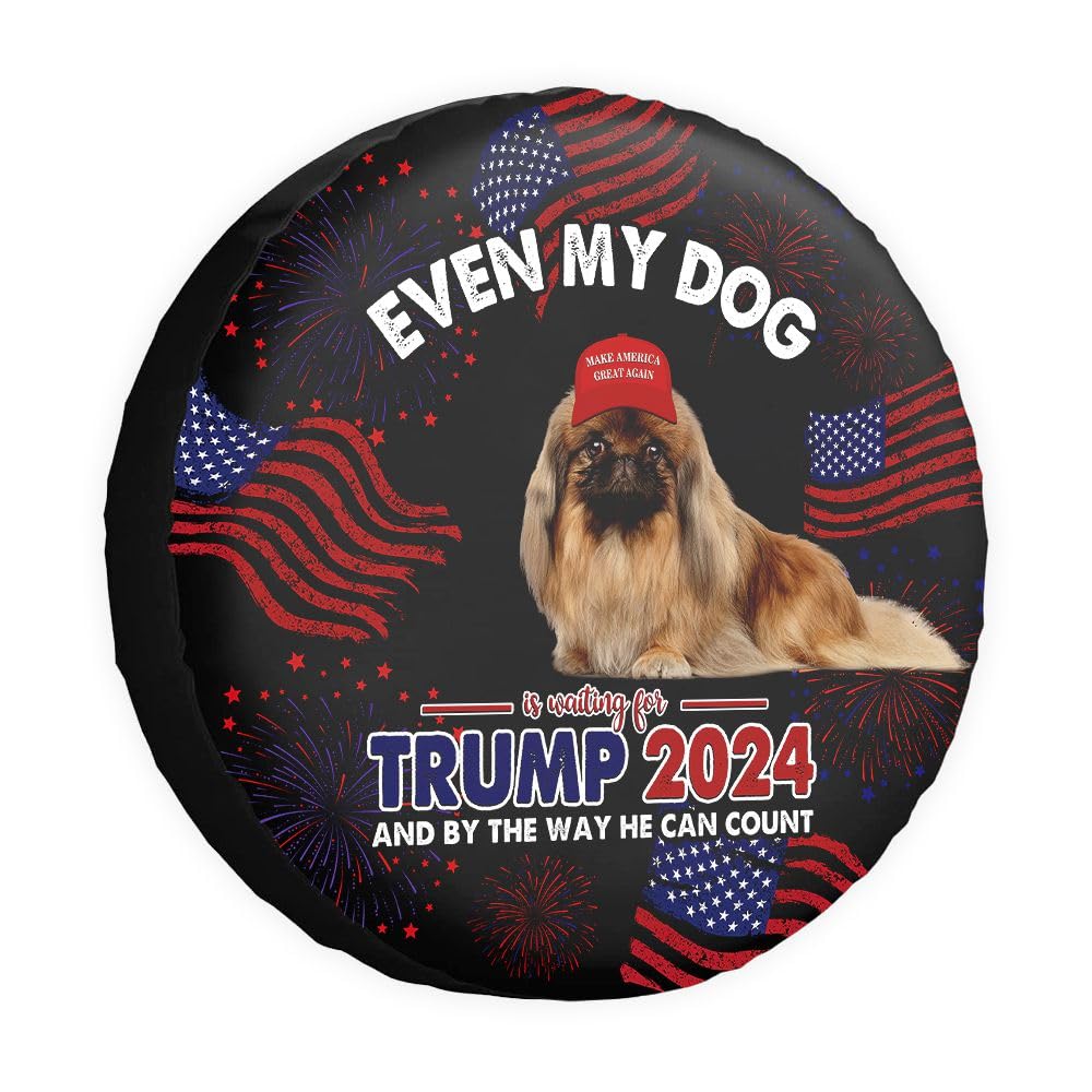 GABSHAIM Even My Dog is Waiting for Trump Ersatzreifenabdeckung Pekinese Dog Tire Wheel Covers Keep American Great Wheel Protectors Reifenabdeckungen Schwarz 35,6 cm (14 Zoll) von GABSHAIM