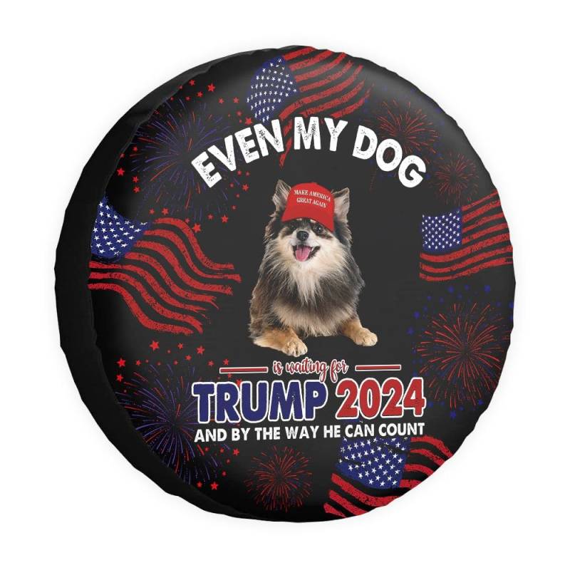 GABSHAIM Even My Dog is Waiting for Trump Ersatzreifenabdeckung Pomeranian Dog Tire Wheel Covers Keep American Great Wheel Protectors Tyre Covers Black 16 Zoll Style 2 von GABSHAIM