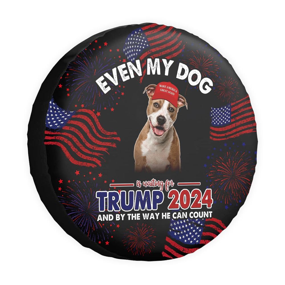 GABSHAIM Even My Dog is Waiting for Trump Ersatzreifenabdeckung Staffordshire Terrier Hund Reifenabdeckungen Keep American Great Wheel Protectors Reifenabdeckungen Schwarz 40,6 cm von GABSHAIM