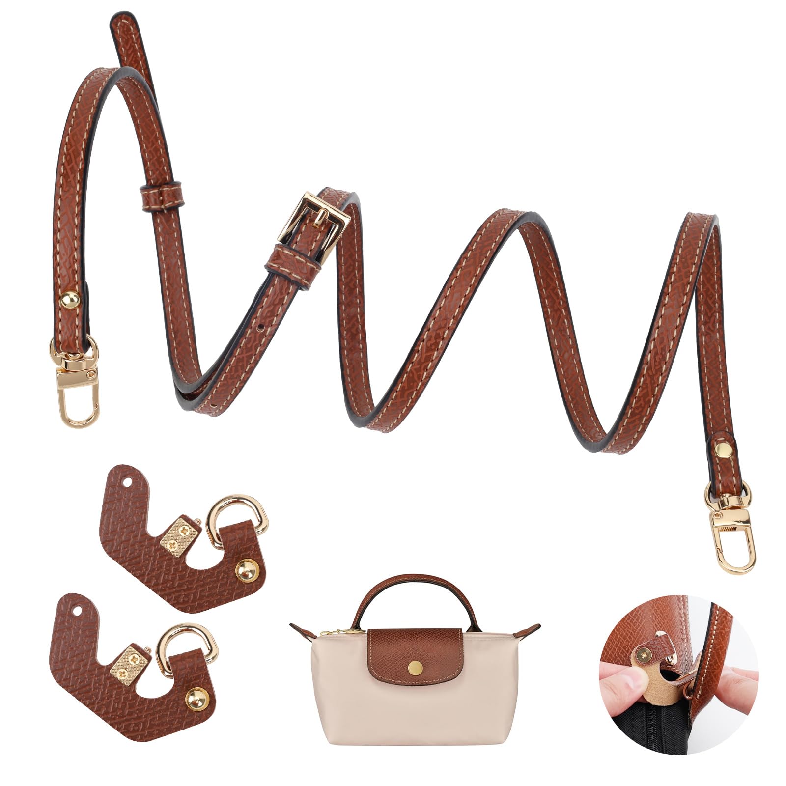 GADITIEK Schultergurt Kompatibel für Longchamp Tasche Damen, Cognac Mini Bag Straps, Einstellbarer No-Punch Le Pliage Mini Schulterriemen, Henkel Für Taschen, Riemen für Umhängetasche von GADITIEK