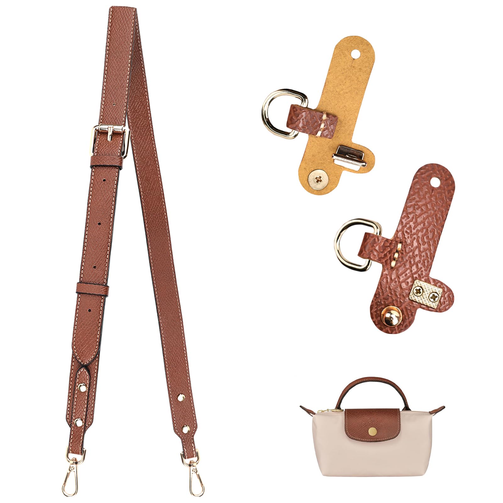 GADITIEK Schultergurt für Longchamp Tasche Damen Mini, Braun Lederriemen Schulterriemen für Longchamp, Leder Taschengurt Breit, Strap für Longchamp Mini Original, Tragegurte für Taschen von GADITIEK