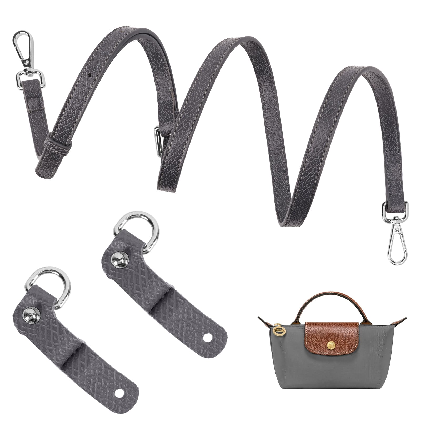 GADITIEK Schultergurt für Longchamp Tasche Damen Mini, Grau Kein Bohren Erforderlich Schulterriemen, Einstellbar Strap for Longchamp Mini Bag von GADITIEK