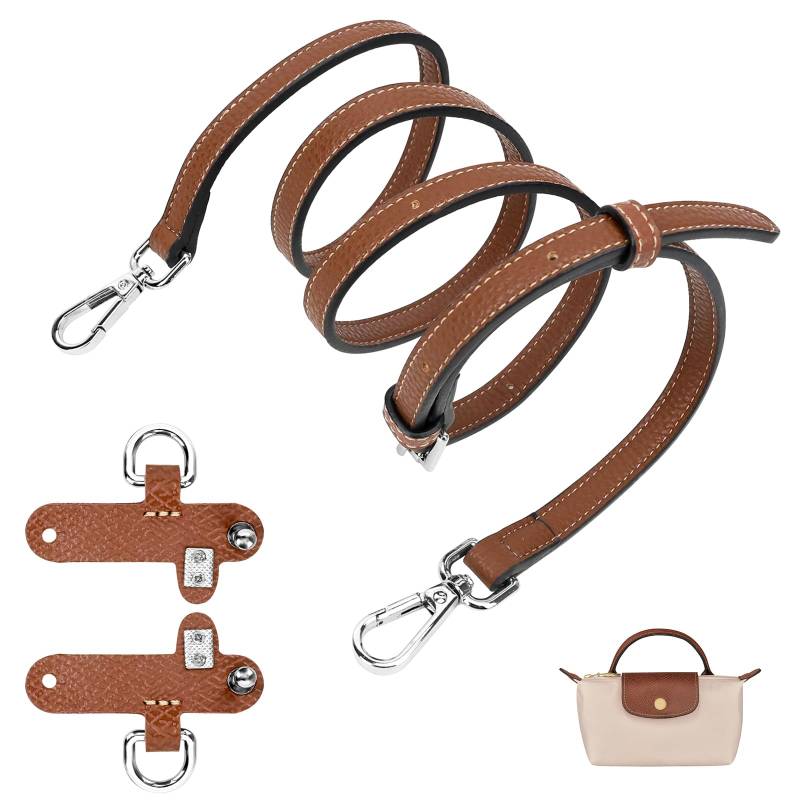 GADITIEK Schultergurt für Longchamp aus Leder für Damen Taschen - Einstellbarer Taschengurt ohne Stanzen von Löchern (Brown-(Silver buckle)) von GADITIEK