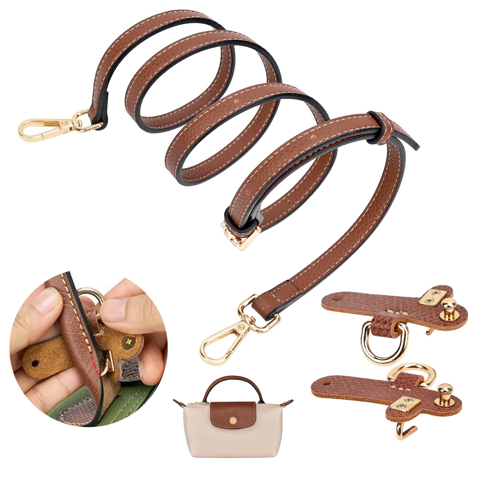 GADITIEK Verstellbarer Schultergurt aus Leder für Longchamp Damen-Taschen - Stärker und fällt Nicht ab für Longchamp Mini Bag Straps und Taschengurt Verlängerung - Breite: 1,2 cm (Braun) von GADITIEK