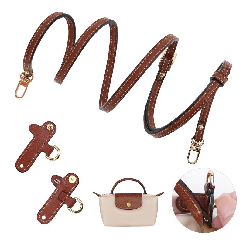 Schultergurt für Longchamp Mini Tasche Damen,Doppelseitiges Leder Cognac Schulterriemen,Einstellbarer No-Punch Taschengurt für Long Champ Henkel,Strap (Breite des Schultergurtes 0,9cm) von GADITIEK