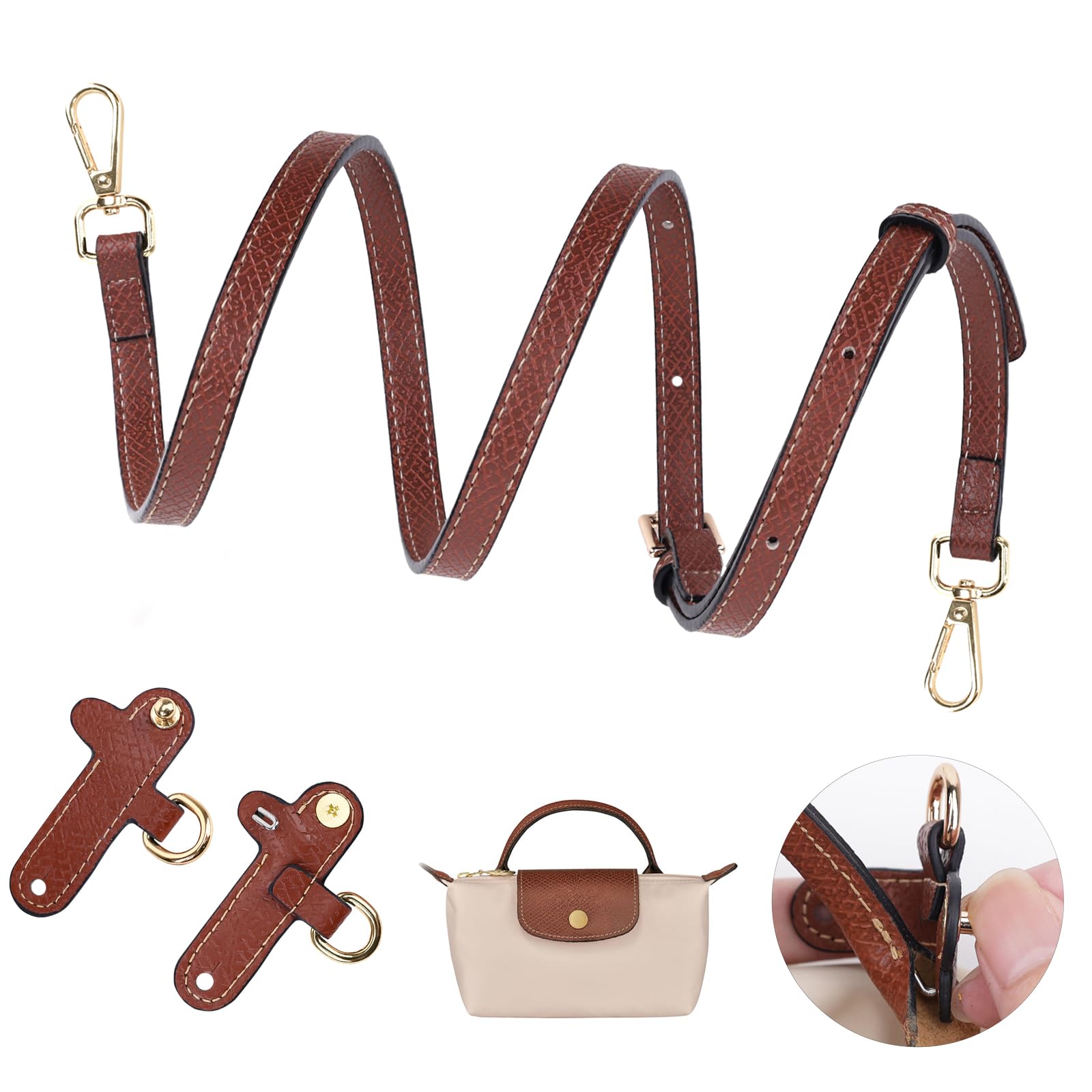 Schultergurt für Longchamp Mini Tasche Damen,Doppelseitiges Leder Cognac Schulterriemen,Einstellbarer No-Punch Taschengurt für Long Champ Henkel,Strap (Breite des Schultergurtes 1,2cm) von GADITIEK