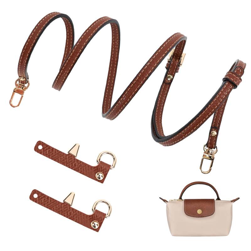 Schultergurt für Longchamp Tasche Damen Mini, Kein Stanzen Schulterriemen für Longchamp Mini Bag Strap, Lederriemen,Taschengurt Schmal,Tragegurt Tasche für Longchamp le Pliage Mini (Braun) von GADITIEK