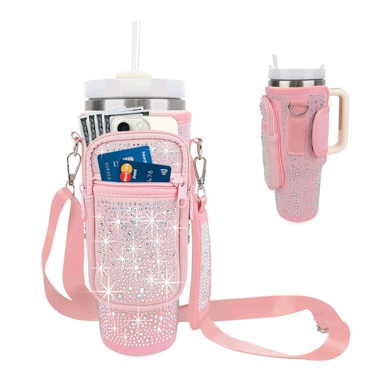 Tasche für Stanley Cup Zubehör 40 Oz, Trinkflasche Tasche mit Verstellbarer Schultergurt für Stanley Cup Accessories, Flaschentasche Zum Umhängen für Stanley Flasche Reisen Camping (Rosa) von GADITIEK