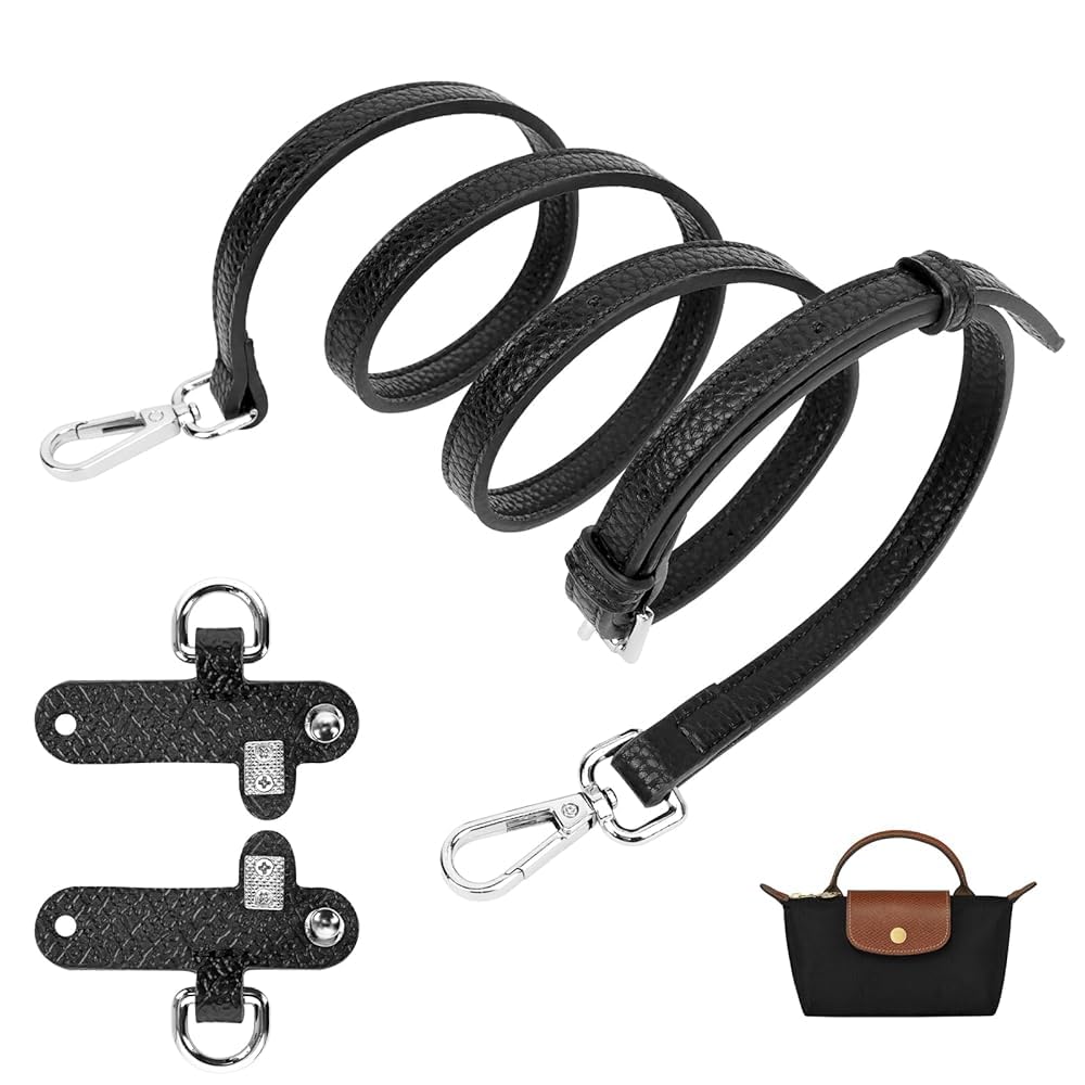 Verstellbarer Schultergurt aus Leder für Longchamp Damen-Taschen Longchamp Mini Bag Straps und Taschengurt Verlängerung - Breite: 1,2 cm (Schwarz) von GADITIEK