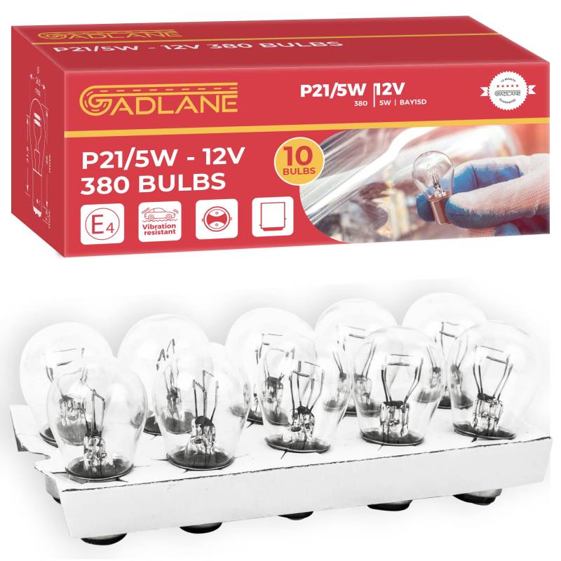 GADLANE 10 x 380 P21 / 5W Autolampe BAY15d Bremslichtbirne Stopp- und Rücklicht 12V 21 / 5W - 10er Pack von GADLANE