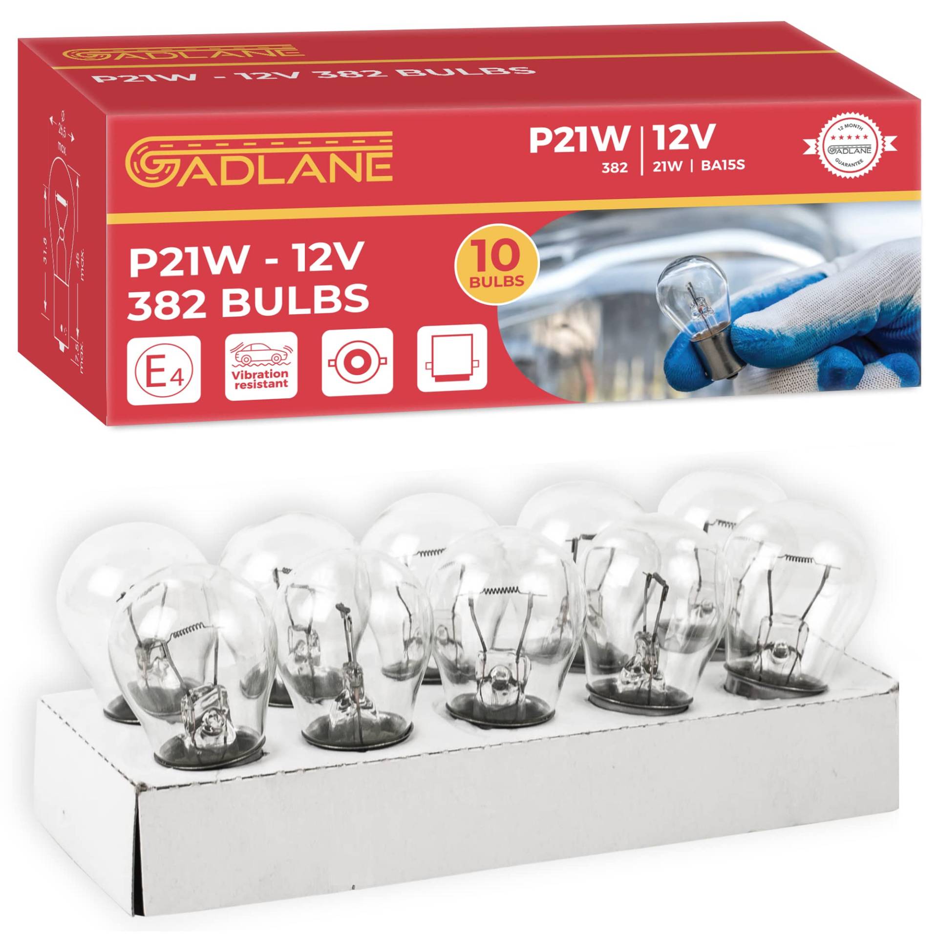 GADLANE 382 P21W BA15S Glühlampe 12v 21w Auto Van Bremsheckanzeige Rücknebel - 10er Pack von GADLANE