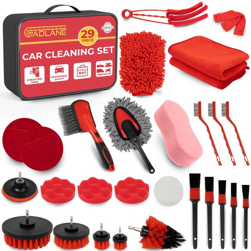 GADLANE Auto Reinigungsset - 29 Stück Auto Detailing Kit mit Aufbewahrungstasche, Auto Reinigungsset Innen und Außen Nass & Trocken von GADLANE