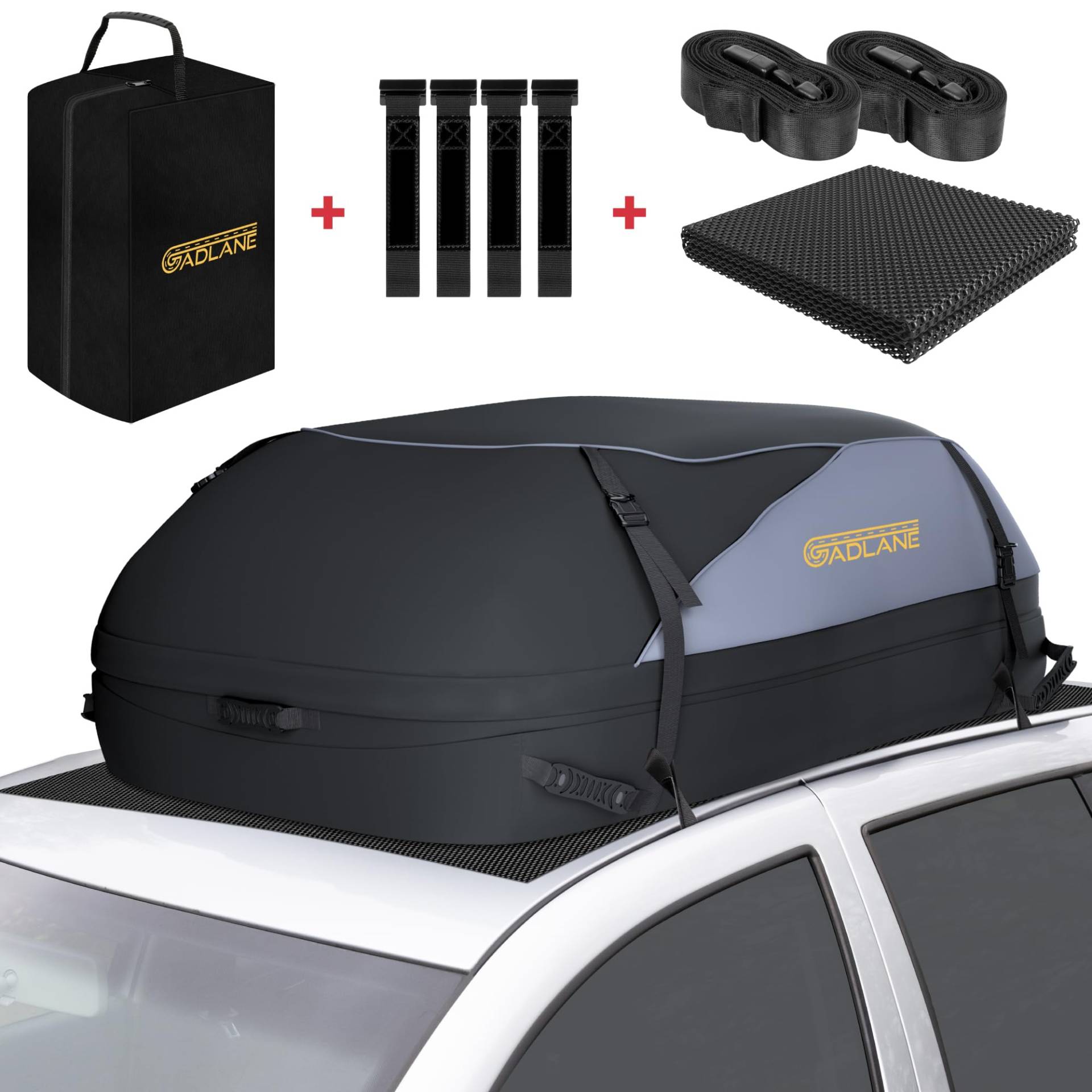 GADLANE Autodachtasche - 15 Kubikfuß (400L) wasserdichte Dachboxen für Autos mit/ohne Dachträger mit 6 stabilen Gurten, Anti-Rutsch-Matte & Aufbewahrungstasche für Autos, SUVs, Reisen, Urlaub, von GADLANE