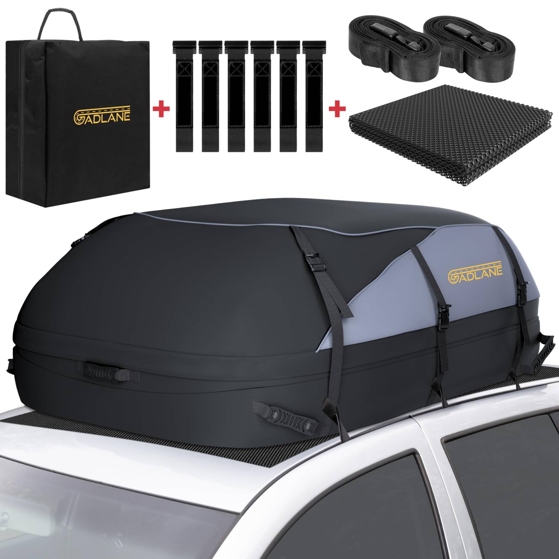 GADLANE Autodachtasche - 20 Kubikfuß (550L) wasserdichte Dachboxen für Autos mit/ohne Dachträger mit 6 stabilen Gurten, Anti-Rutsch-Matte & Aufbewahrungstasche für Autos, SUVs, Reisen, Urlaub, von GADLANE