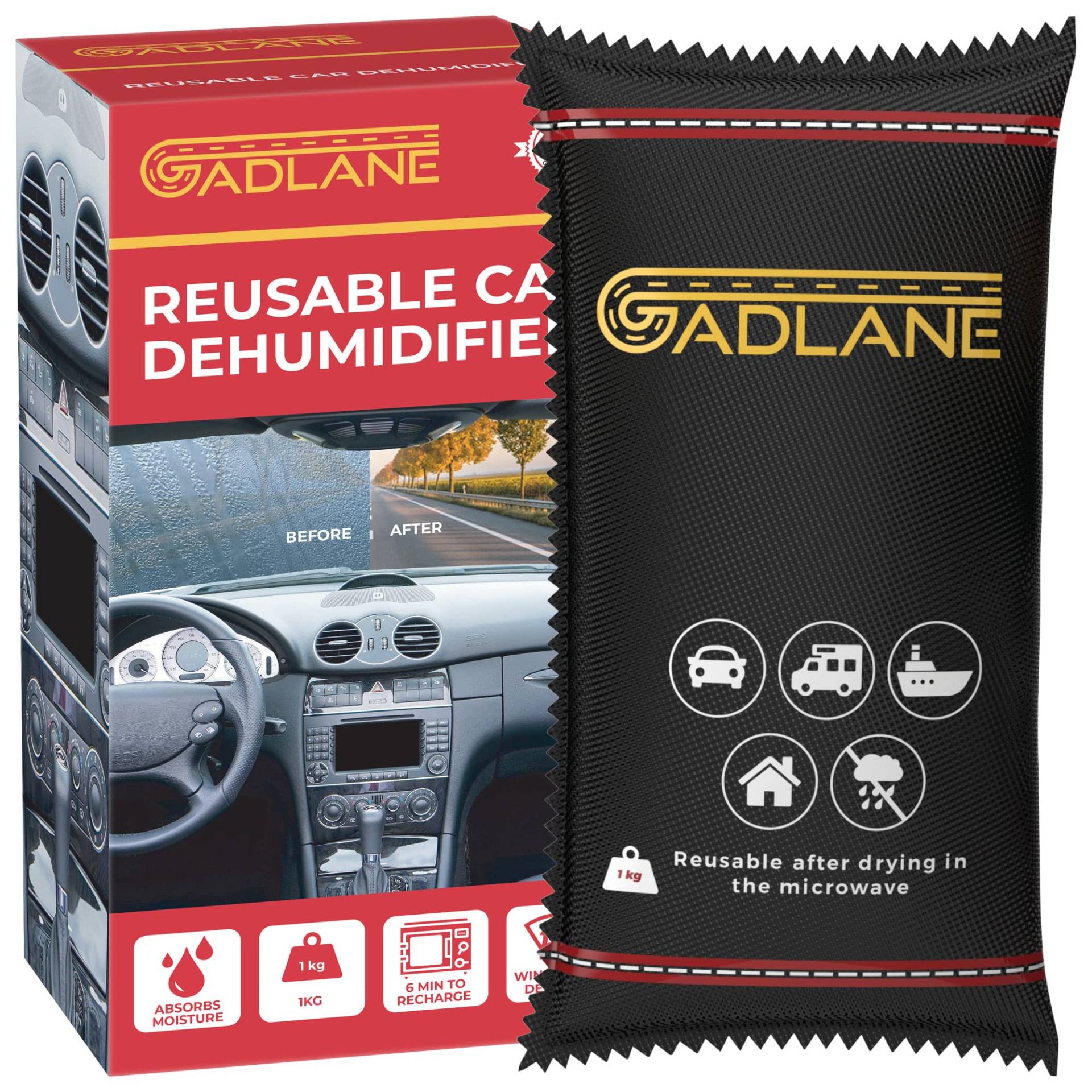 GADLANE X-Large Wiederverwendbarer Luftentfeuchter Auto Entfeuchter Kissen Klar Beseitigt Neblige Windschutzscheibe Feuchtigkeit Absorbiert Alle Feuchtigkeit Caravan Van Silica Gel 1kg Tasche von GADLANE