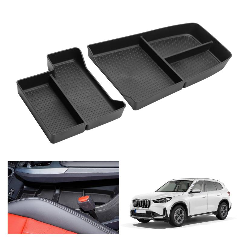 [2 Stück] GAFAT Kompatibel mit Neu BMW X1 U11 iX1 / X2 U10 iX2 2023 2024 2025 Mittelkonsole Aufbewahrungsbox, Neu X1 2023 Organizer Tray Unten die Mittelkonsole, TPE-Weichgummi, X1 U11 Zubehör von GAFAT