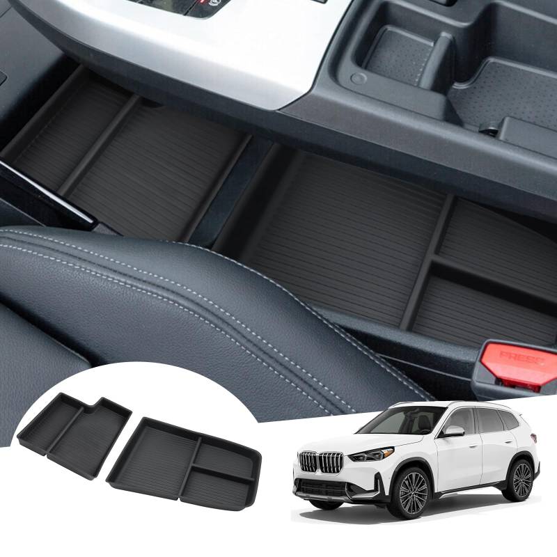 [2 Stück] GAFAT Kompatibel mit Neu BMW X1 U11 iX1 / X2 U10 iX2 2023 2024 2025 Mittelkonsole Aufbewahrungsbox, X1 U11 Organizer Tray Unten die Mittelkonsole, TPE-Weichgummi, X1 U11 Zubehör von GAFAT