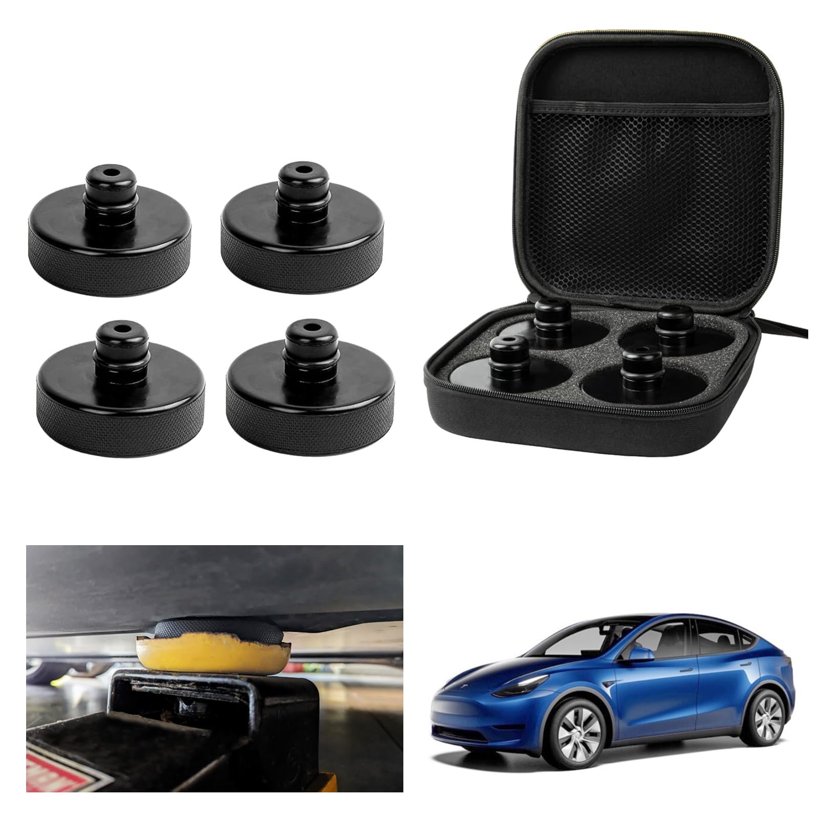 [4 Stück] GAFAT Wagenheber Gummiauflage für Tesla Model Y Model 3 S X, Gummi Jack Pad Wagen Heber Point Pad Stabilisator-Adapter, Mit Aufbewahrungsbox, Tesla Wagenheber Kfz (Schwarz) von GAFAT