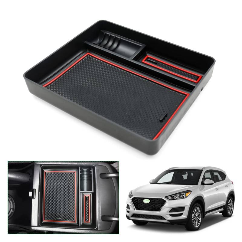 GAFAT Kompatibel mit Hyundai Tucson TL 2015-2020 [Manuelle Bremsen] Mittelkonsole Aufbewahrungsbox, Tucson 3 III TL ab 2015 Armlehne Organizer Tray Handschuhfach, Tucson TL Zubehör von GAFAT