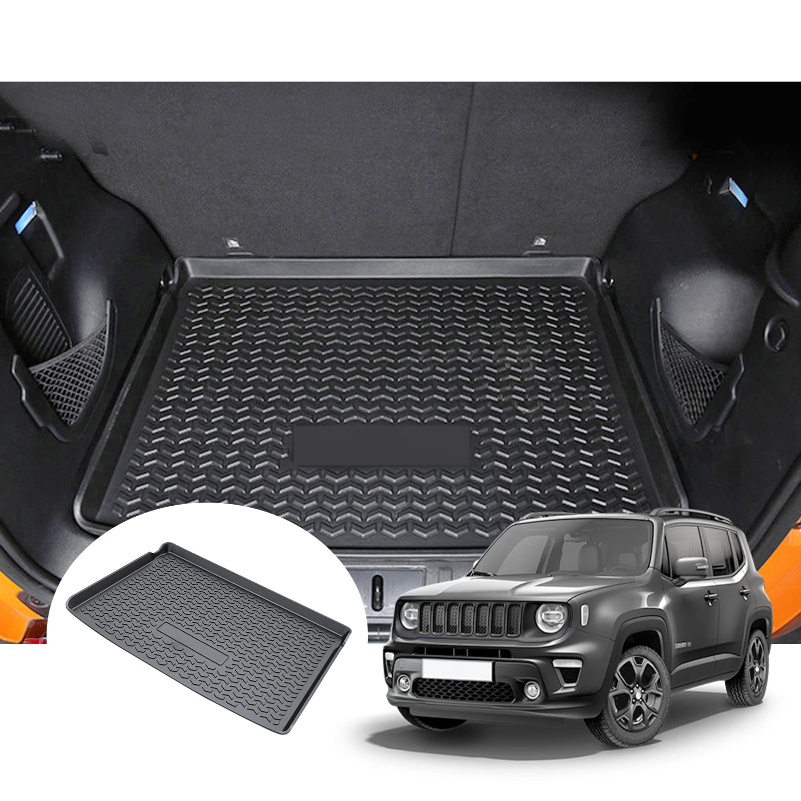 GAFAT 2015-2023 2024 J eep Renegade BU/ 4x4/ 4xe/ Hybrid Kofferraummatte, Renegade Kofferraumwanne Matten Original 3D Scanner TPE 3D, Renegade Zubehör (Keine Worte) von GAFAT