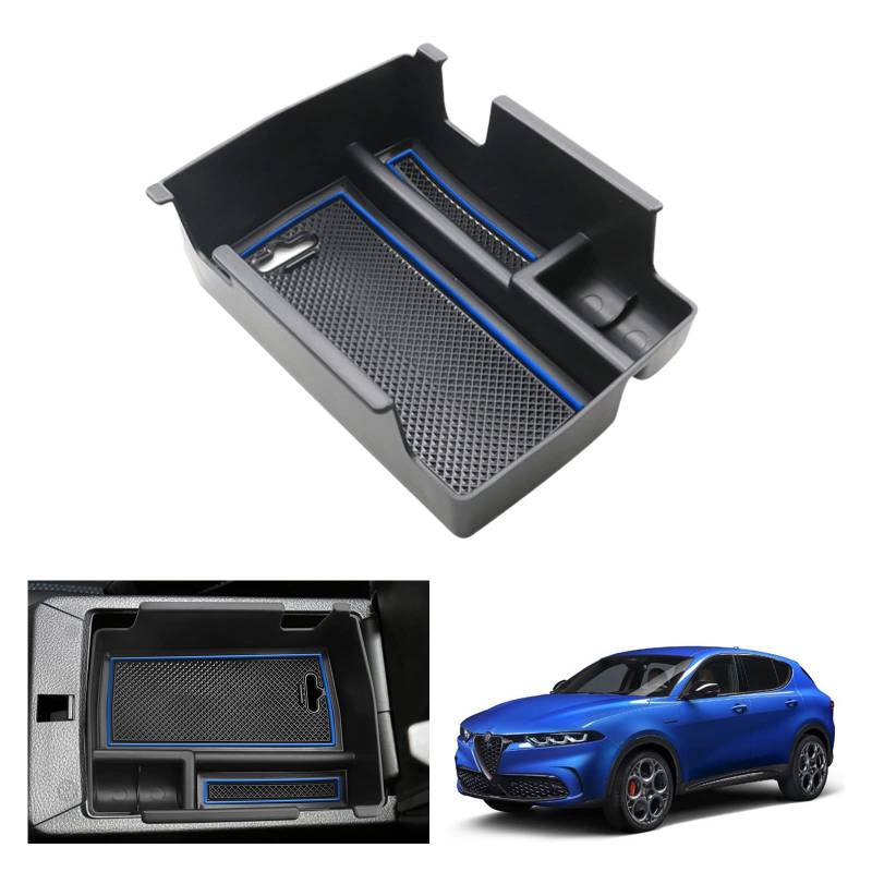 GAFAT Alfa Romeo Tonale 2022 2023 2024 Mittelkonsole Aufbewahrungsbox, Romeo Tonale Armlehne Organizer Tray Handschuhfach, Alfa Romeo Tonale Zubehör (Blau) von GAFAT