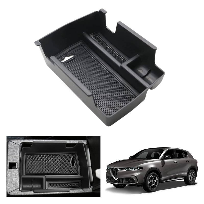 GAFAT Alfa Romeo Tonale 2022 2023 2024 Mittelkonsole Aufbewahrungsbox, Romeo Tonale Armlehne Organizer Tray Handschuhfach, Alfa Romeo Tonale Zubehör (Schwarz) von GAFAT