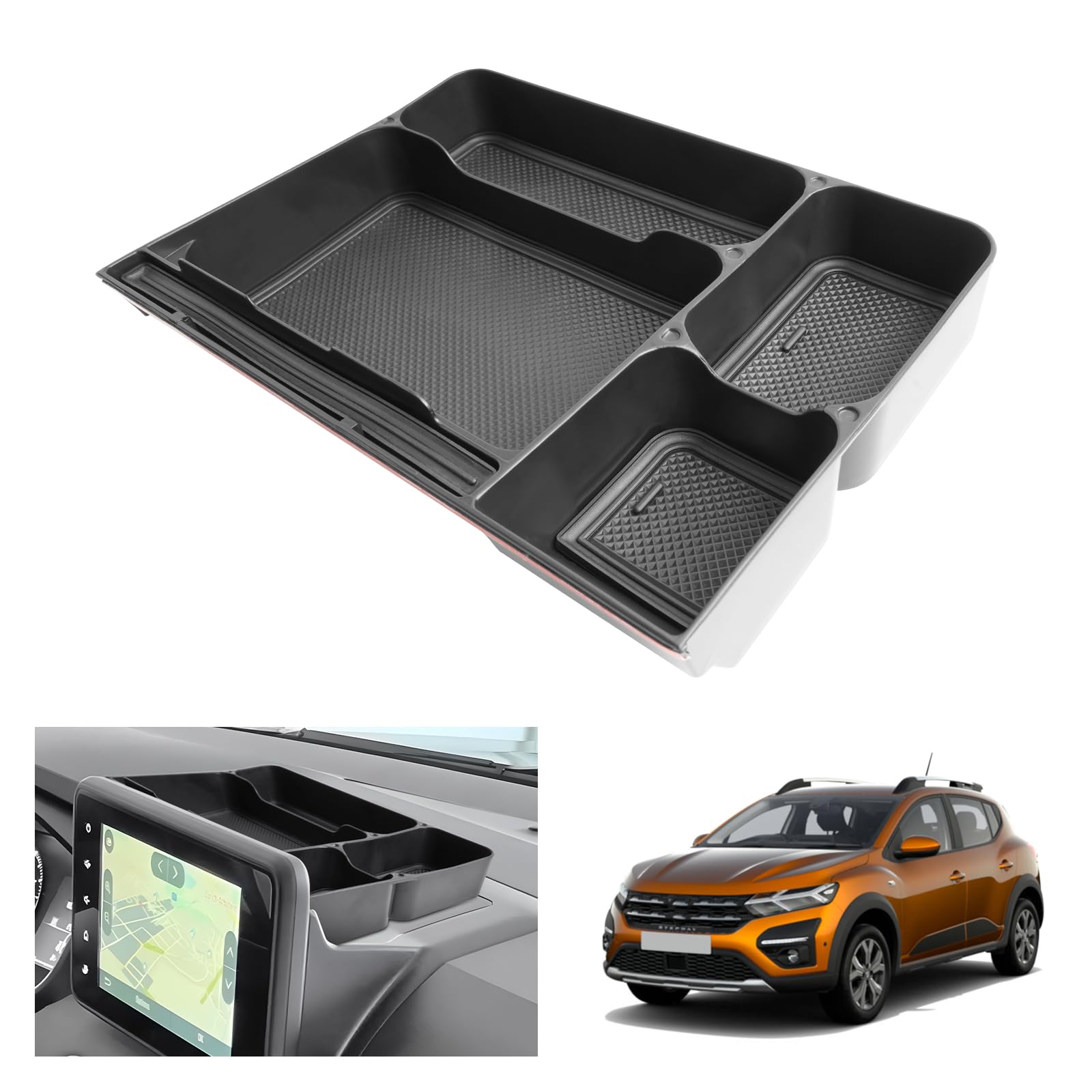 GAFAT Dacia Sandero 3/Stepway 3/Dacia Jogger 2021-2024 2025 8 Zoll Mittelkonsole Aufbewahrungsbox, Für Sandero 3 Stepway 8" Media Nav Hinter dem Bildschirm Ablagen Organizer Tray von GAFAT