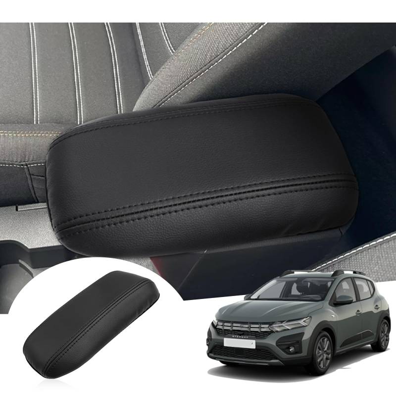 GAFAT Dacia Sandero 3/Stepway 3/Dacia Jogger 2021-2024 2025 Mittelarmlehne Abdeckung, Mittelkonsole Armlehne Schutz, PU Mikrofaser leder Polster (Schwarz) von GAFAT