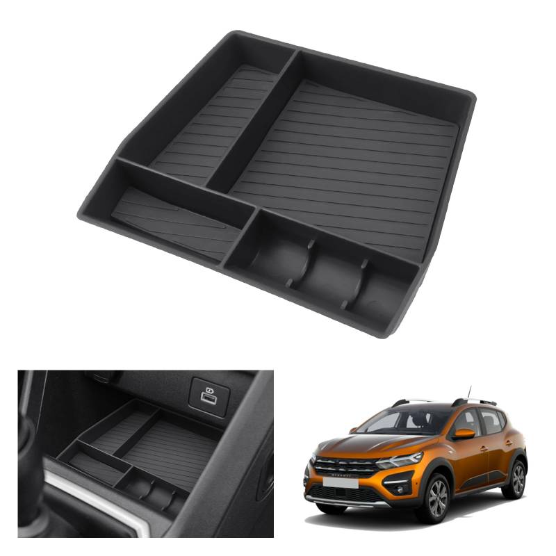 GAFAT Dacia Sandero 3/Stepway 3/Dacia Jogger 2022-2024 2025 Mittelkonsole Aufbewahrungsbox, Sandero 3 Stepway Organizer Tray Unten die Mittelkonsole, Dacia Sandero 3 Zubehör von GAFAT