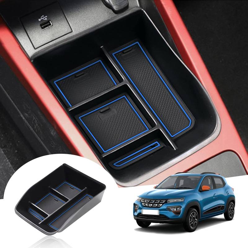 GAFAT Dacia Spring Electric 2022 2023 2024 Mittelkonsole Aufbewahrungsbox, Dacia Spring 2023 Organizer Tray Handschuhfach Unten die Mittelkonsole, Dacia Spring Zubehör (Blau) von GAFAT