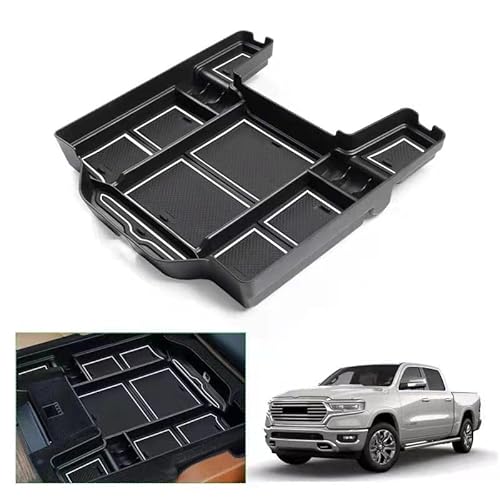 GAFAT Der Neu D odge RAM 1500 2019-2024 2025 Mittelkonsole Aufbewahrungsbox, RAM 1500 2023 Armlehne Organizer Tray Mittelarmlehne Handschuhfach, RAM 1500 Zubehör (Weiß) von GAFAT