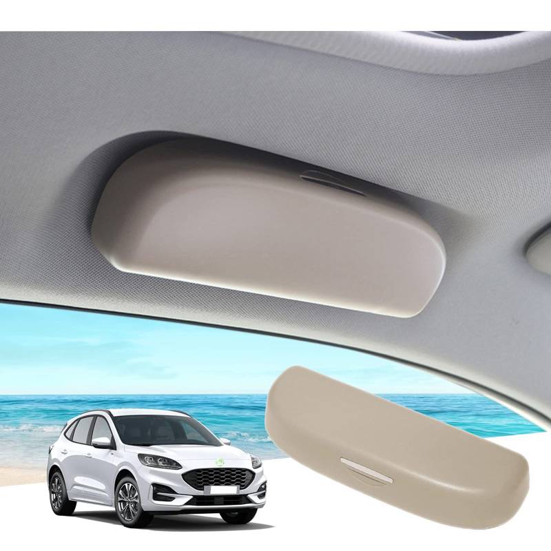 GAFAT Fo-rd Kuga 3 MK3 ST-Line 2020-2024 2025 Sonnenbrillenhalter Brillenetui Auto, Kuga III 2023 Aufbewahrungsbox Organizer, Kompatibel mit Ford Kuga Zubehör (Beige) von GAFAT