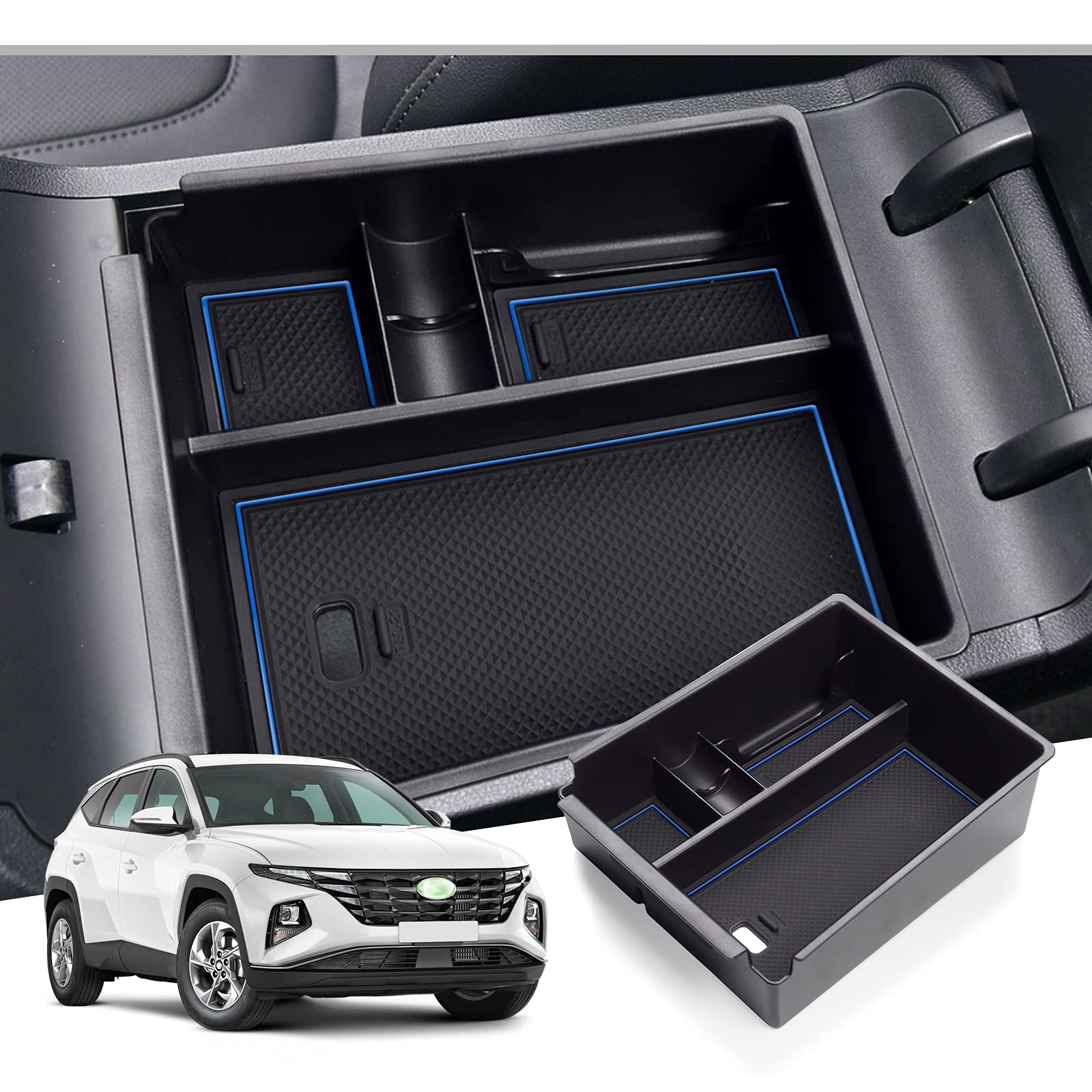 GAFAT Hyunda-i Tucson NX4 2021-2023 2024 (Automatikgetriebe) Mittelkonsole Aufbewahrungsbox, Tucson 2023 2022 Armlehne Organizer Tray Handschuhfach (Blau) von GAFAT