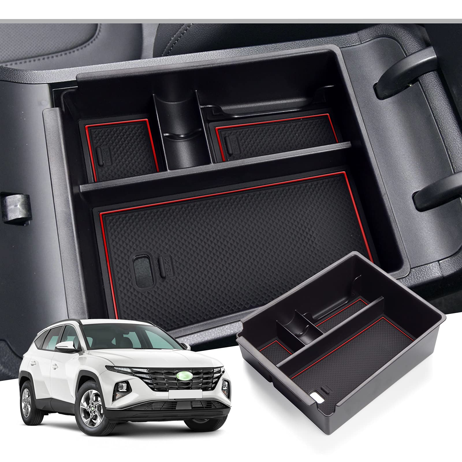 GAFAT Hyunda-i Tucson NX4 2021-2023 2024 (Automatikgetriebe) Mittelkonsole Aufbewahrungsbox, Tucson 2023 2022 Armlehne Organizer Tray Handschuhfach (Rot) von GAFAT