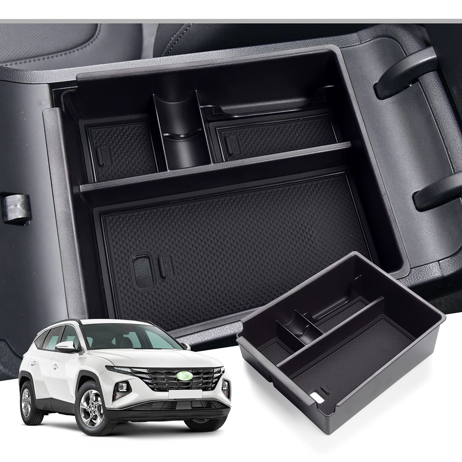 GAFAT Hyunda-i Tucson NX4 2021-2023 2024 (Automatikgetriebe) Mittelkonsole Aufbewahrungsbox, Tucson 2023 2022 Armlehne Organizer Tray Handschuhfach (Schwarz) von GAFAT