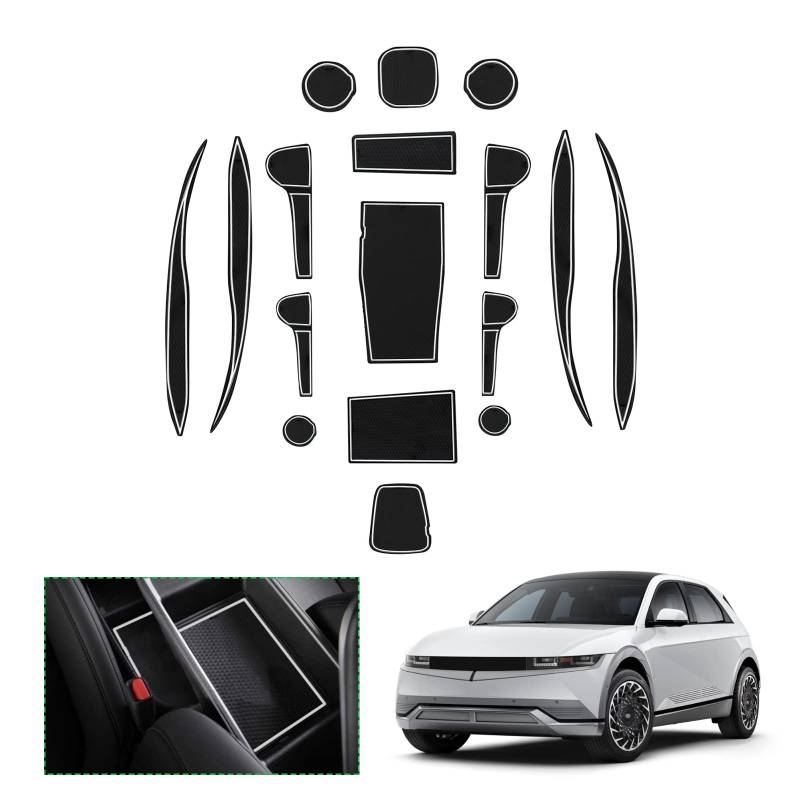 GAFAT Hyundαi Ioniq 5 2021-2024 2025 Antirutschmatten, Ioniq 5 2023 Gummimatten für Mittelkonsole Getränkehalter, Aufbewahrungsbox Matten, Türnaht Matten, Kompatibel mit Hyundai Ioniq 5 (Weiß) von GAFAT